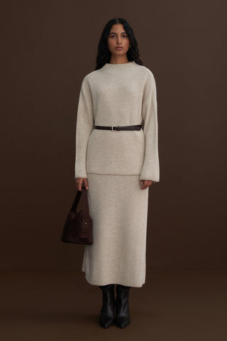 Sara Knit Skirt & Sweater Set Beige