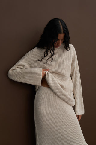 Sara Knit Skirt & Sweater Set Beige