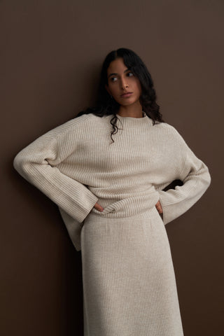 Sara Knit Skirt & Sweater Set Beige