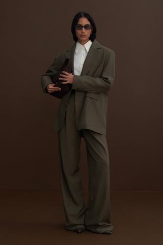 Limited Edition Oversized Blazer Palazzo Trousers Set Khaki