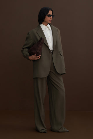 Limited Edition Oversized Blazer Palazzo Trousers Set Khaki