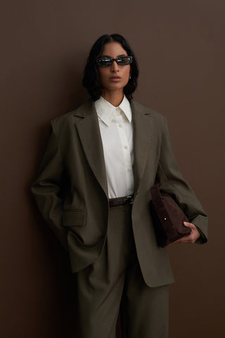 Limited Edition Oversized Blazer Palazzo Trousers Set Khaki
