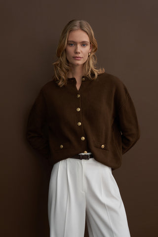 Gold Buttoned Basic Cardigan