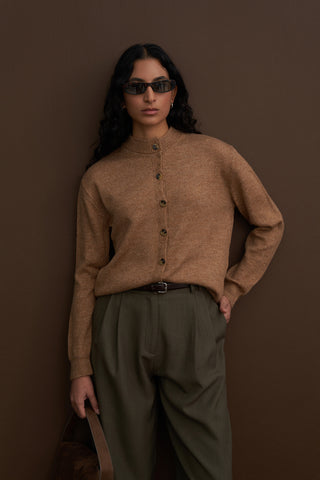 Wool Basic Knit Cardigan Camel