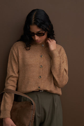 Wool Basic Knit Cardigan Camel