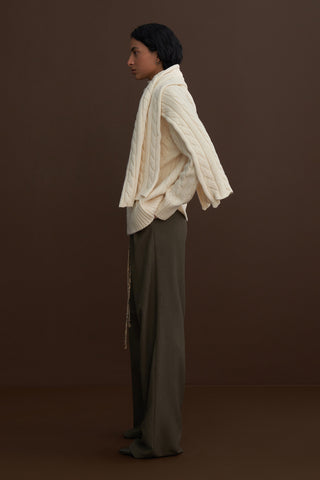 Leta Scarf Detail Knitted Oversized Sweater Ecru