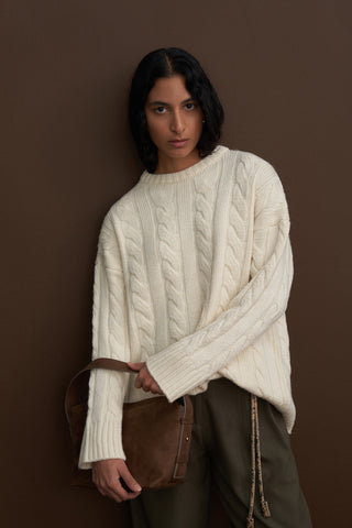 Leta Scarf Detail Knitted Oversized Sweater Ecru