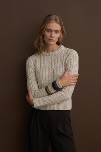 Leta Knit Detail Fitted Sweater Beige