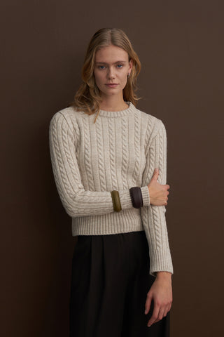 Leta Knit Detail Fitted Sweater Beige