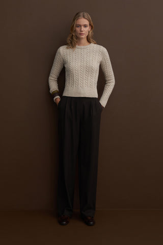 Leta Knit Detail Fitted Sweater Beige