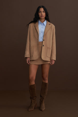 Mink Double Button Suede Jacket Skirt Suit