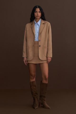 Mink Double Button Suede Jacket Skirt Suit