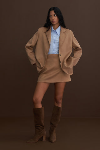 Mink Double Button Suede Jacket Skirt Suit