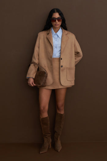 Mink Double Button Suede Jacket Skirt Suit