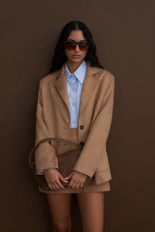 Mink Double Button Suede Jacket Skirt Suit
