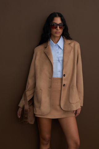 Mink Double Button Suede Jacket Skirt Suit