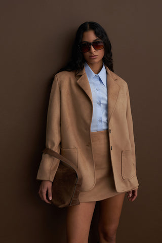 Mink Double Button Suede Jacket Skirt Suit