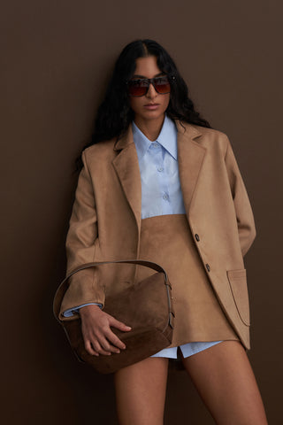 Mink Double Button Suede Jacket Skirt Suit