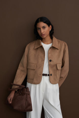 Crop Suede Jacket Taupe