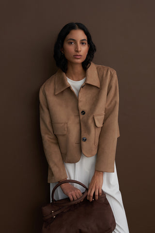 Crop Suede Jacket Taupe