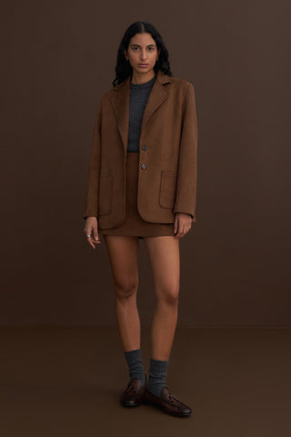 Double Button Suede Jacket Coffee Brown