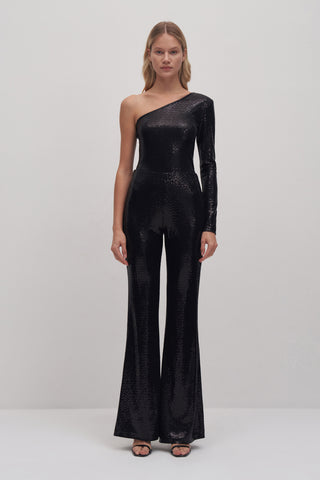 One Sleeve Sequined Bodysuit Black