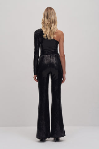 One Sleeve Sequined Bodysuit Black