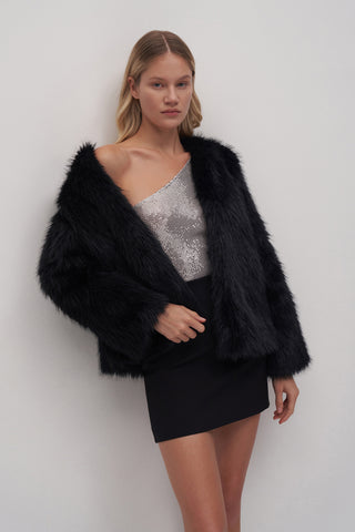 One Sleeve Sequined Bodysuit Silver