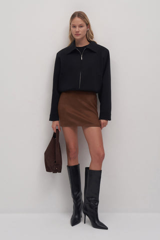 Suede Mini Skirt Coffee Brown