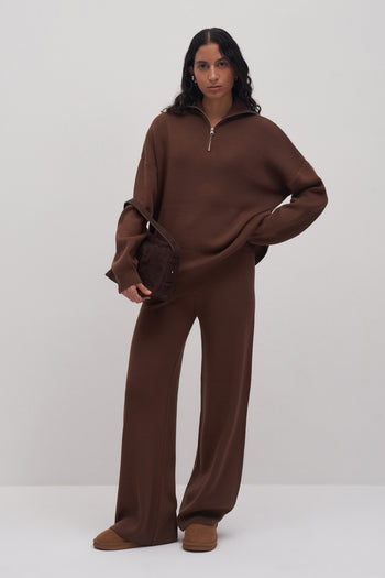 Zip Detail Knitwear Set Dark Brown
