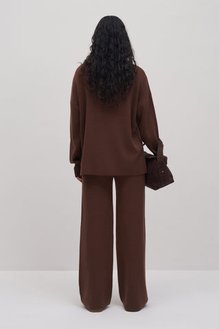 Zip Detail Knitwear Set Dark Brown