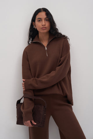 Zip Detail Knitwear Set Dark Brown