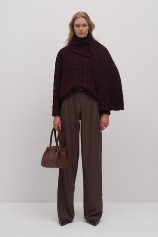 Leta Scarf Detail Knitted Oversized Sweater Burgundy