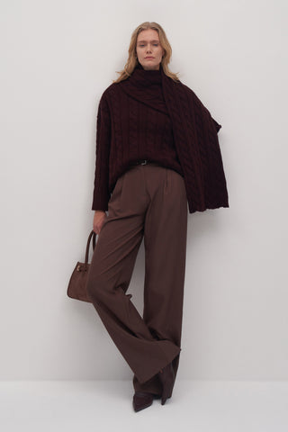 Leta Scarf Detail Knitted Oversized Sweater Burgundy