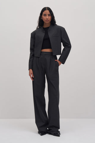 Striped Cropped Blazer & Palazzo Trousers Set Anthracite