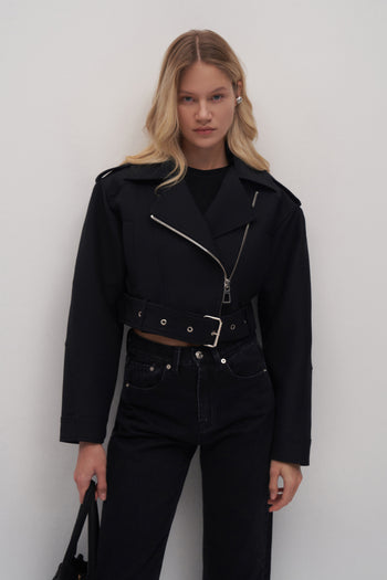 Crop Biker Jacket Black