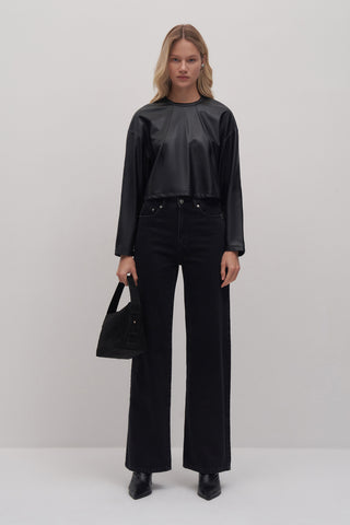 Leather Look Crop Blouse