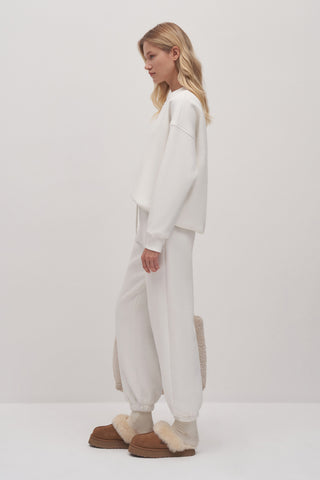 White Basic Oversize Sweatshirt Jogger Tracksuit Set