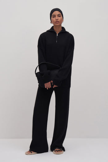 Zip Detail Knitwear Set Black