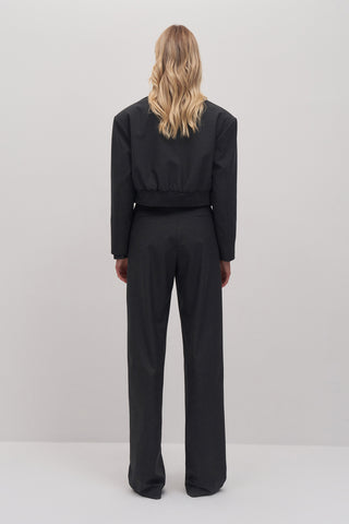 Striped Cropped Blazer & Palazzo Trousers Set Anthracite