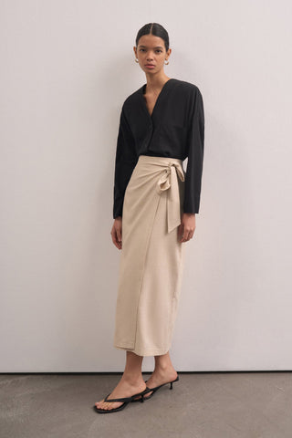 Linen Anvelop Midi Skirt
