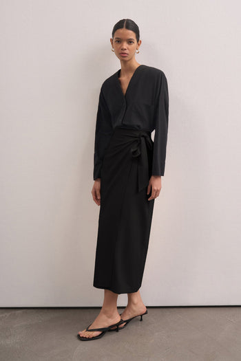 Linen Wrap Midi Skirt