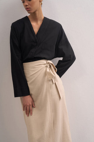 Linen Anvelop Midi Skirt