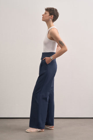 Canvas Palazzo Trousers with Belt Detail