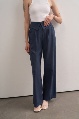 Canvas Palazzo Trousers with Belt Detail