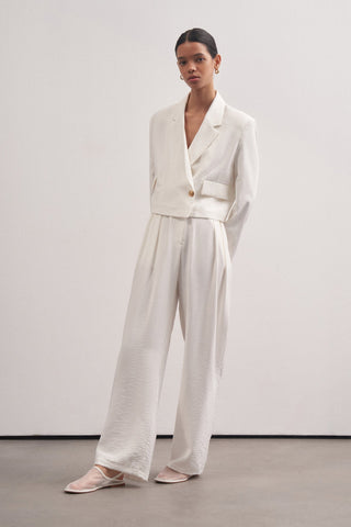Gold Buttoned Crop Jacket Palazzo Trousers Set