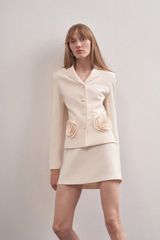 Rose Detailed Jacket Skirt Set Bone