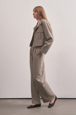Elias Crop Jacket Bustier Palazzo Trousers Set Deep Taupe