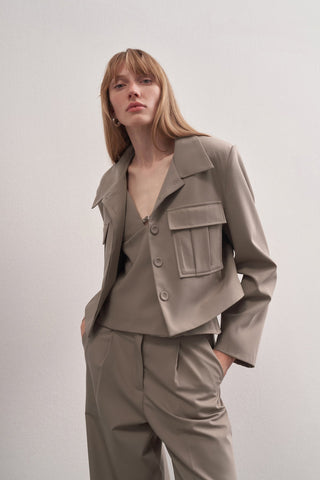Elias Crop Jacket Bustier Palazzo Trousers Set Deep Taupe