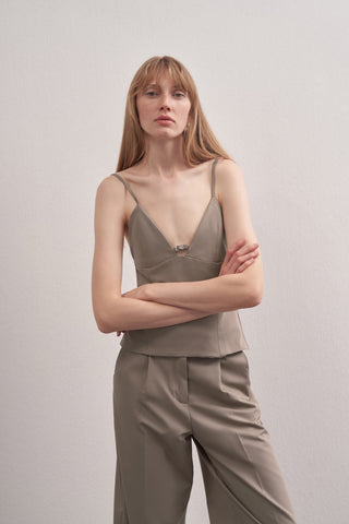 Elias Crop Jacket Bustier Palazzo Trousers Set Deep Taupe